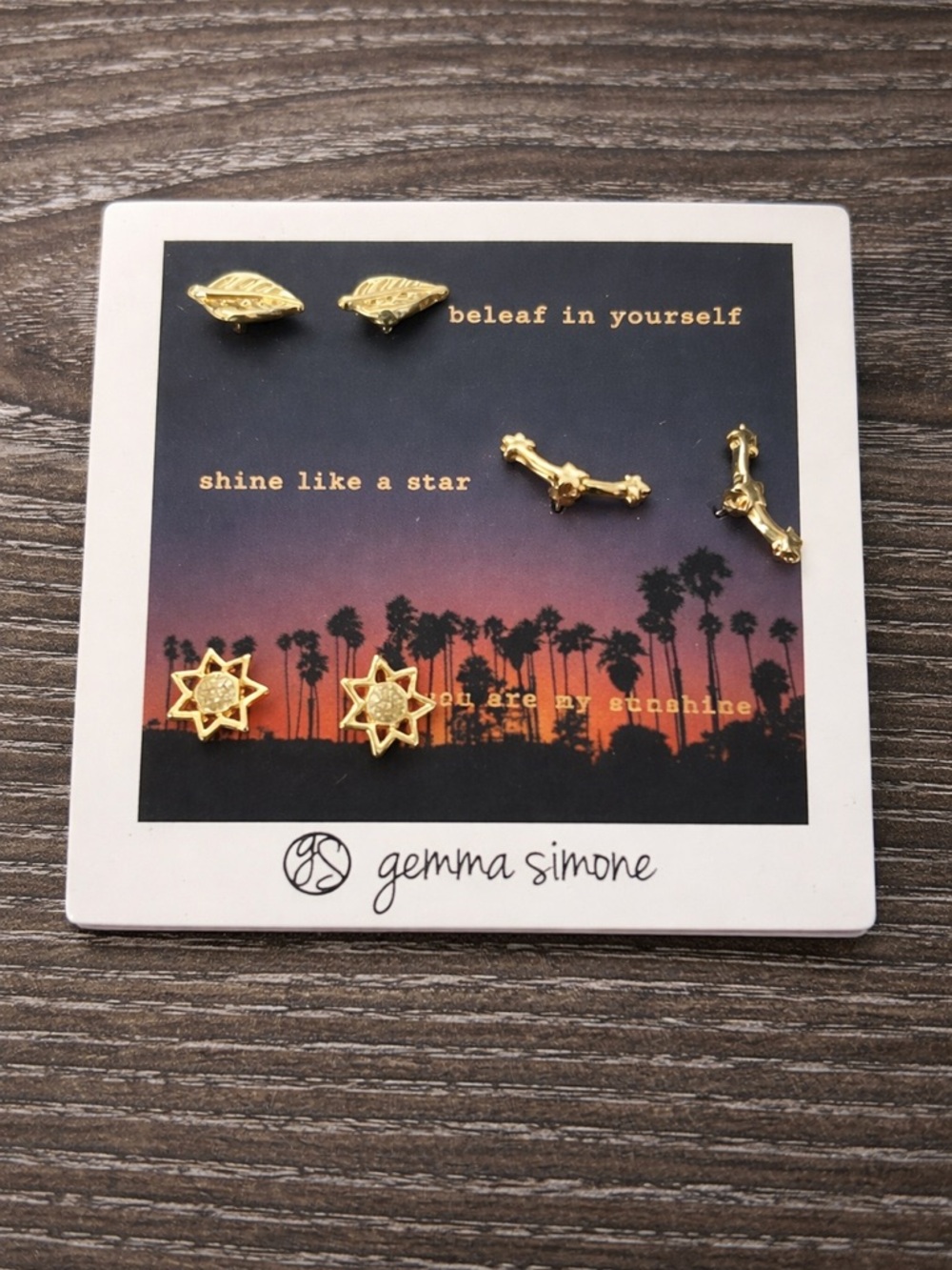 Gemma Simone | 14kt Gold Plated Sun, Stars & Leaf Earrings NWT